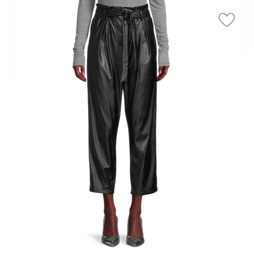 BCBGMAXAZRIA Faux Leather Cropped Paperbag Pant in Black